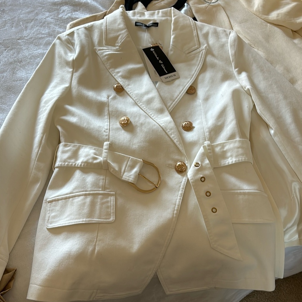 Denim double breasted jacket with belt